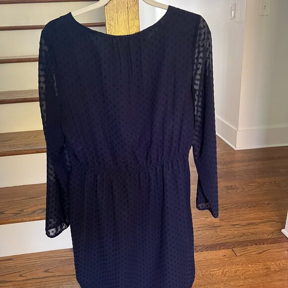 J.Crew Navy Swiss Dot Long-Sleeve Dress – Size 8 - Picture 1 of 4